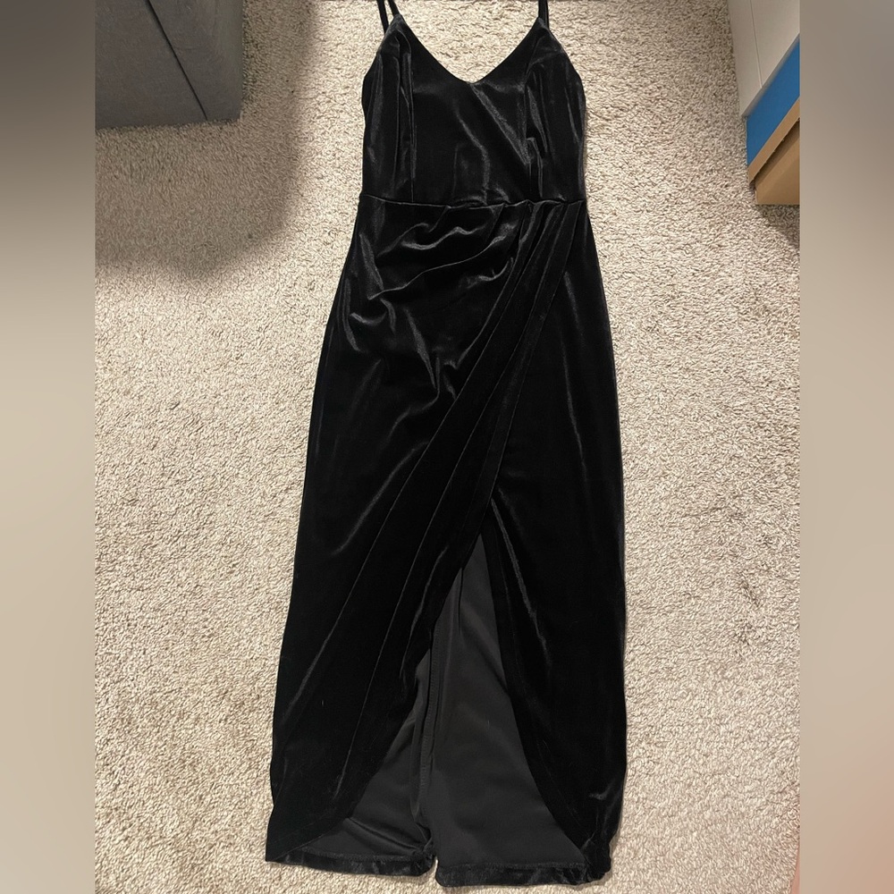 Black Velvet Dress with Slit